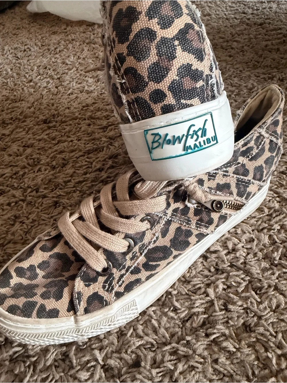 Blowfish Leopard Print High-Top Sneakers in Tan and Black